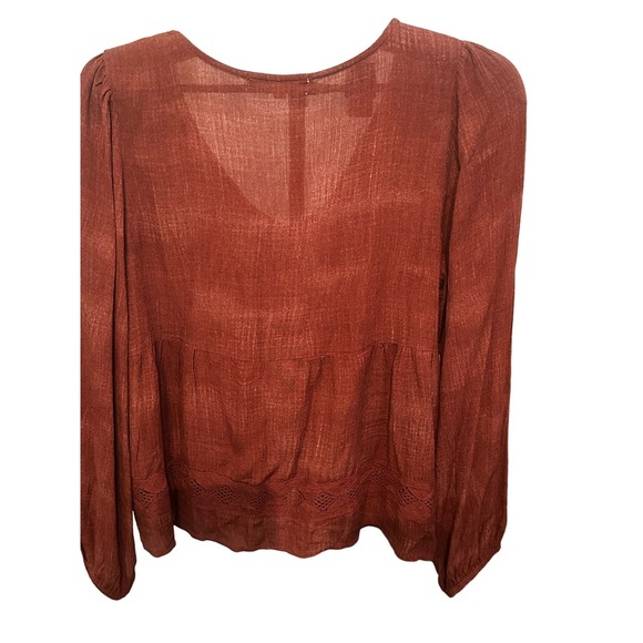 NWT Rewind Peasant Blouse Burgundy Long Sleeve Sz L - Picture 7 of 8